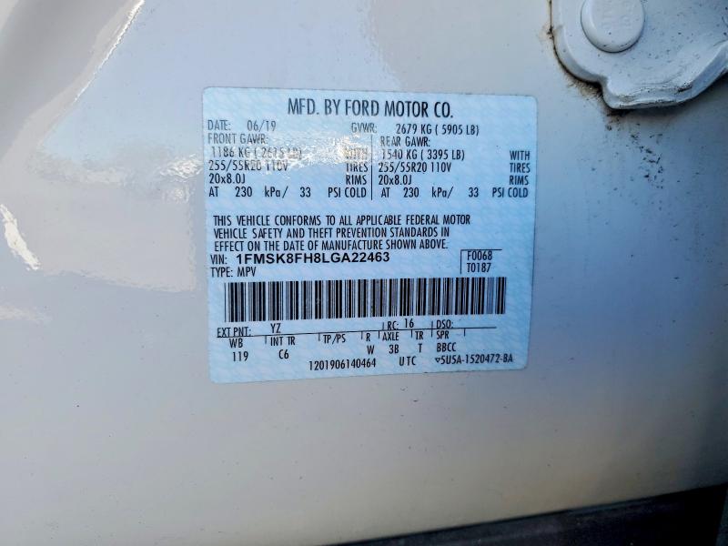 2020 Ford Explorer მანქანა იყიდება აუქციონზე, vin: 1FMSK8FH8LGA22463, აუქციონის ნომერი: 49122856