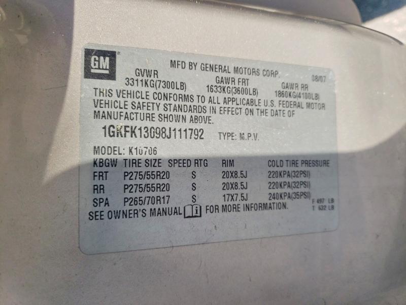 49107256 :رقم المزاد ، 1GKFK13098J111792 vin ، 2008 Gmc Yukon مزاد بيع