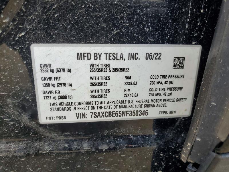 49504856 :رقم المزاد ، 7SAXCBE65NF350346 vin ، 2022 Tesla Model X مزاد بيع