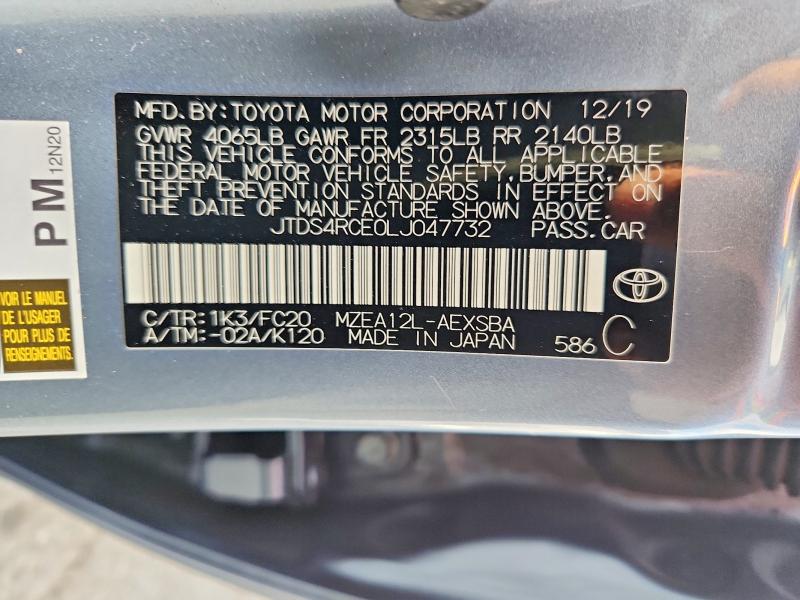 50278706 :رقم المزاد ، JTDS4RCE0LJ047732 vin ، 2020 Toyota Corolla مزاد بيع