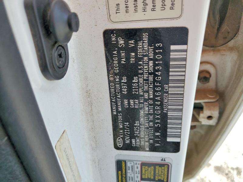 Aukcja sprzedaży 2015 Kia Optima, vin: 5XXGR4A66FG431013, numer aukcji: 50930996