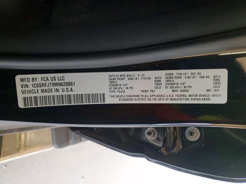 50460336 :رقم المزاد ، 1C6SRFJT9MN639861 vin ، 2021 Ram 1500 مزاد بيع