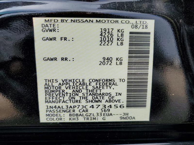 2018 Nissan Altima მანქანა იყიდება აუქციონზე, vin: 1N4AL3AP7JC473456, აუქციონის ნომერი: 51540766