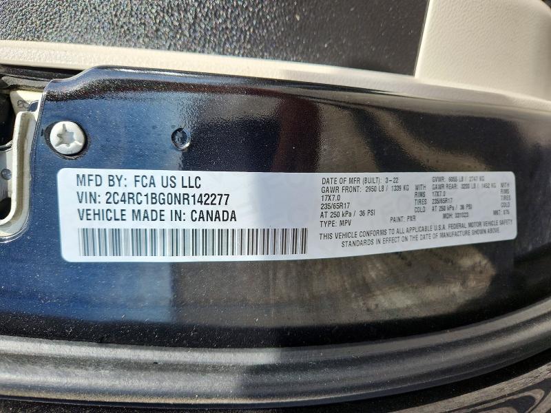 2022 Chrysler Pacifica მანქანა იყიდება აუქციონზე, vin: 2C4RC1BG0NR142277, აუქციონის ნომერი: 50422526