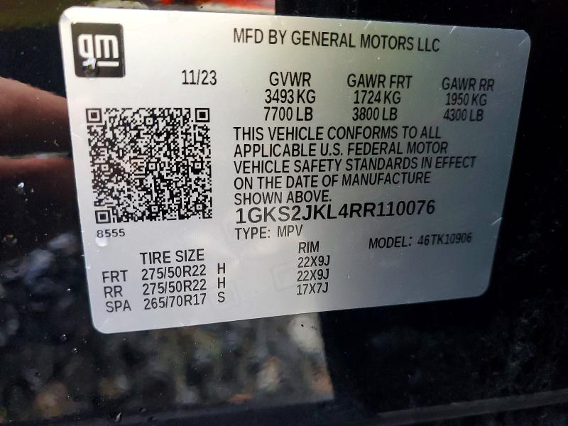 2024 Gmc Yukon Xl მანქანა იყიდება აუქციონზე, vin: 1GKS2JKL4RR110076, აუქციონის ნომერი: 50501646