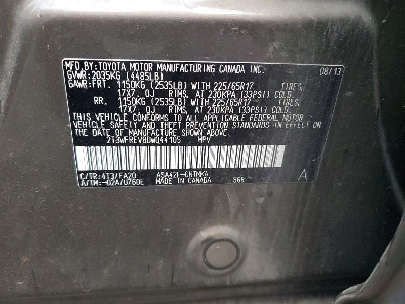 Продажа на аукционе авто 2013 Toyota Rav4, vin: 2T3WFREV8DW044105, номер лота: 50722216