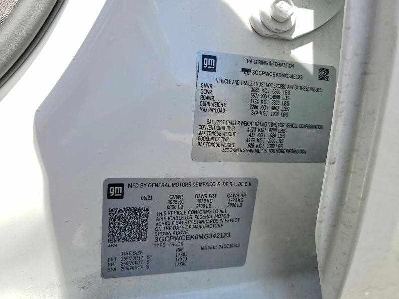 Продажа на аукционе авто 2021 Chevrolet Silverado, vin: 3GCPWCEK0MG342123, номер лота: 50955836