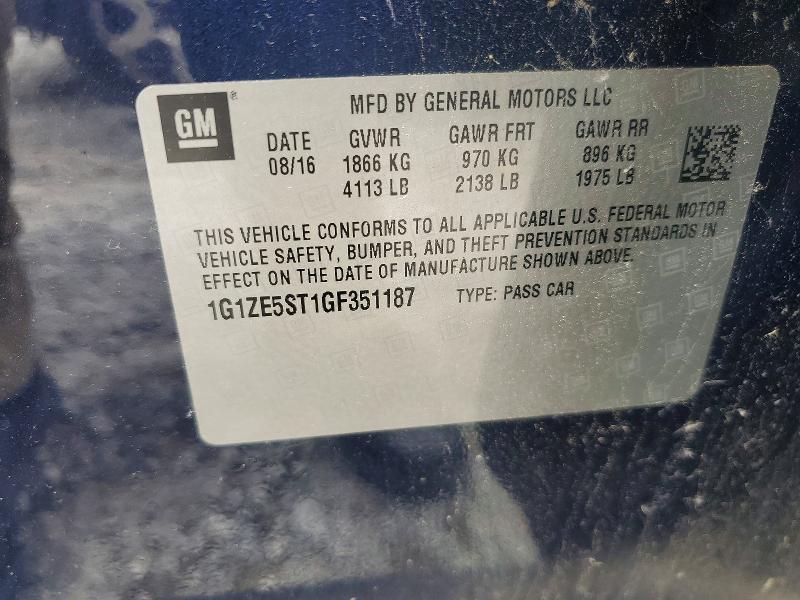 51207296 :رقم المزاد ، 1G1ZE5ST1GF351187 vin ، 2016 Chev Malibu مزاد بيع