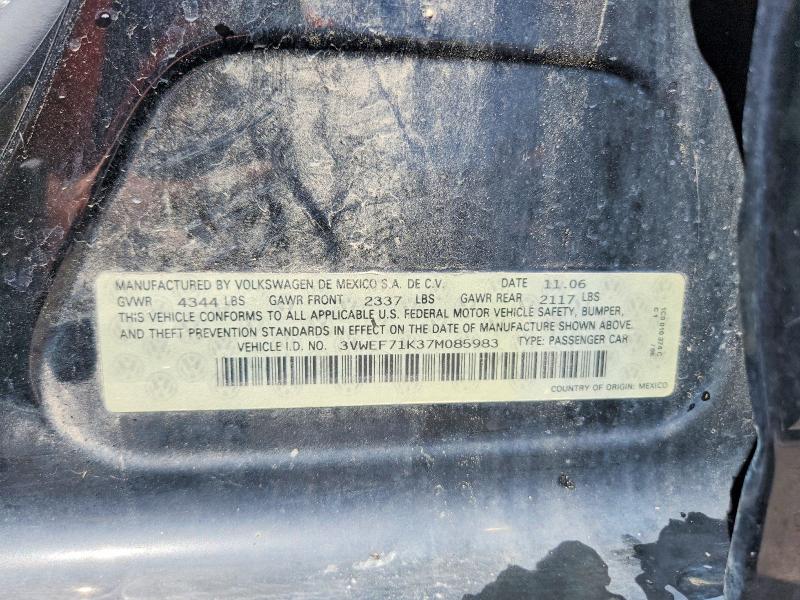 Продажа на аукционе авто 2007 Volkswagen Jetta, vin: 3VWEF71K37M085983, номер лота: 50621326