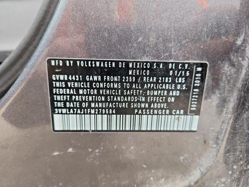 Auction sale of the 2015 Volkswagen Jetta, vin: 3VWLA7AJ1FM279584, lot number: 50387036