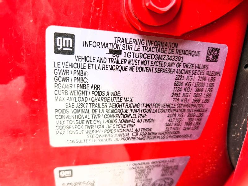 46132556 :رقم المزاد ، 1GTU9CED3MZ343391 vin ، 2021 Gmc Sierra مزاد بيع