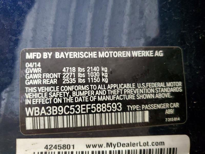 49939646 :رقم المزاد ، WBA3B9C53EF588593 vin ، 2014 Bmw 335 مزاد بيع