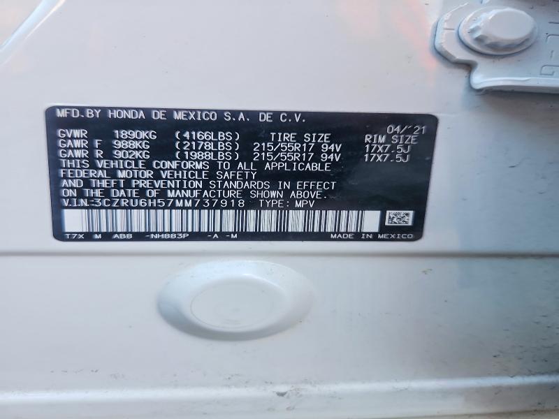2021 Honda Hr-v მანქანა იყიდება აუქციონზე, vin: 3CZRU6H57MM737918, აუქციონის ნომერი: 50916556