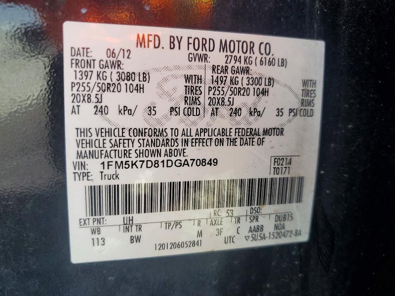 Aukcja sprzedaży 2013 Ford Explorer, vin: 1FM5K7D81DGA70849, numer aukcji: 49975296