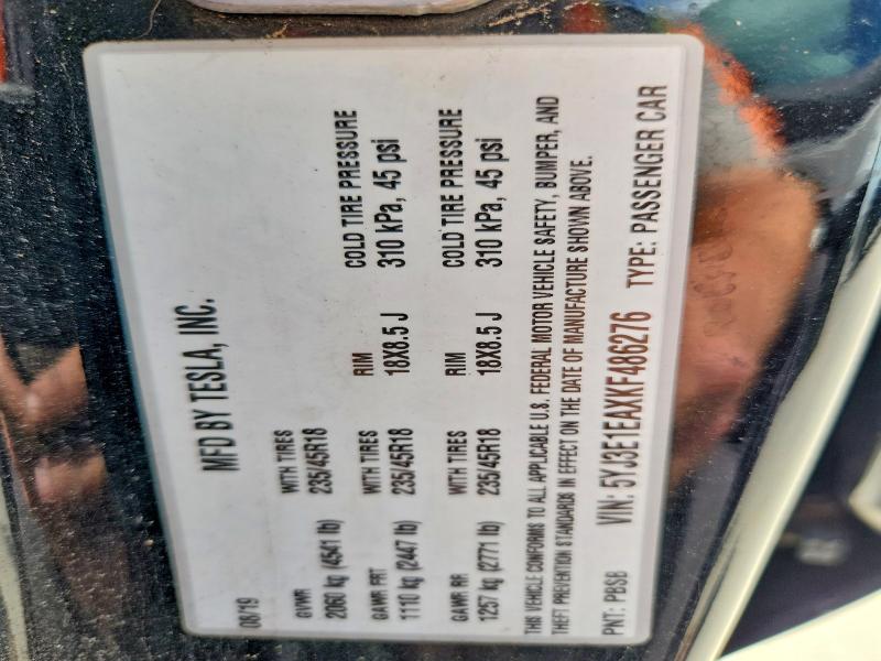 Aukcja sprzedaży 2019 Tesla Model 3, vin: 5YJ3E1EAXKF486276, numer aukcji: 47062496