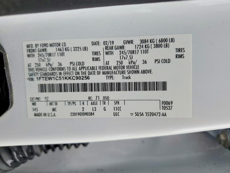 Aukcja sprzedaży 2019 Ford F150, vin: 1FTEW1C51KKC90256, numer aukcji: 51800206