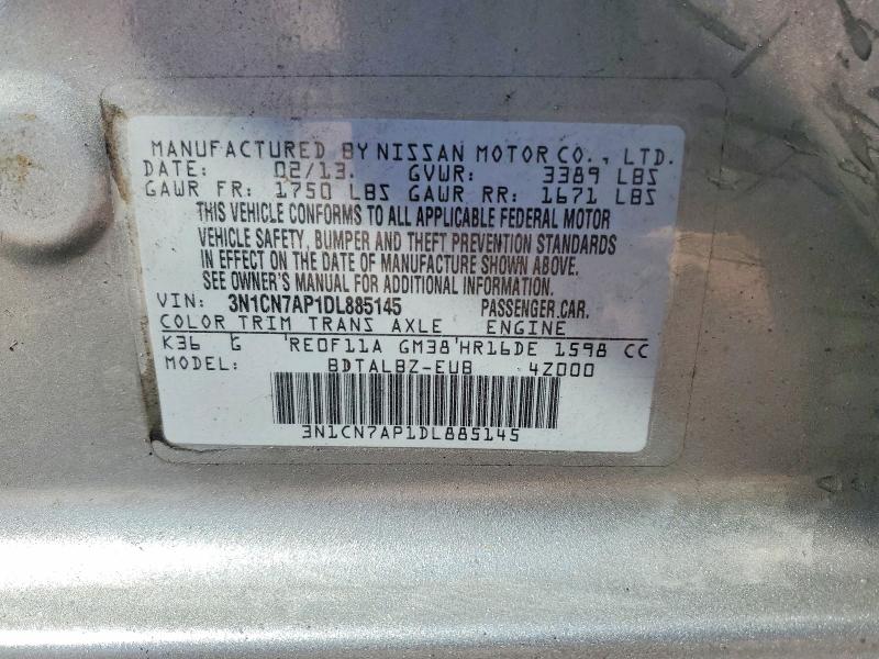 49120276 :رقم المزاد ، 3N1CN7AP1DL885145 vin ، 2013 Nissan Versa مزاد بيع