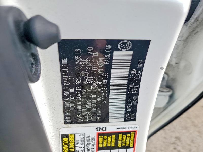 Aukcja sprzedaży 2021 Lexus Es 350, vin: 58ADZ1B18MU093596, numer aukcji: 50071406