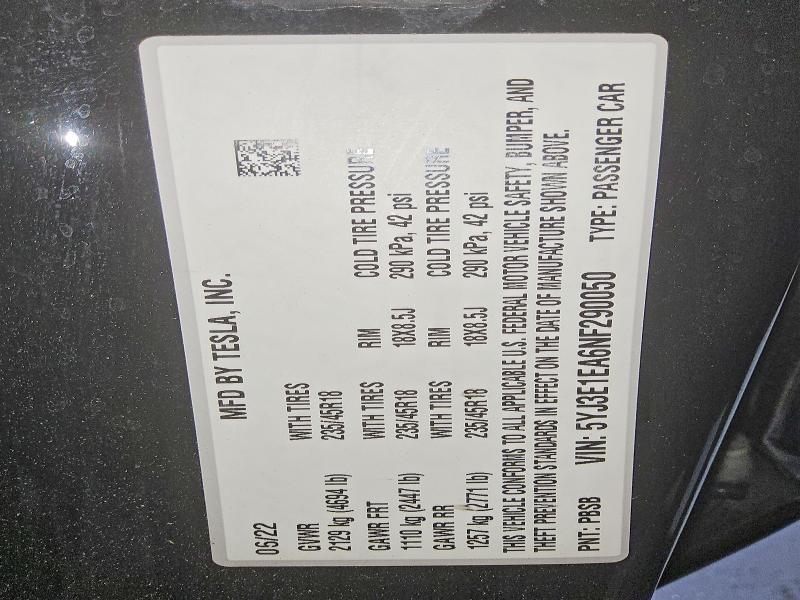 Aukcja sprzedaży 2022 Tesla Model 3, vin: 5YJ3E1EA6NF290050, numer aukcji: 51903966