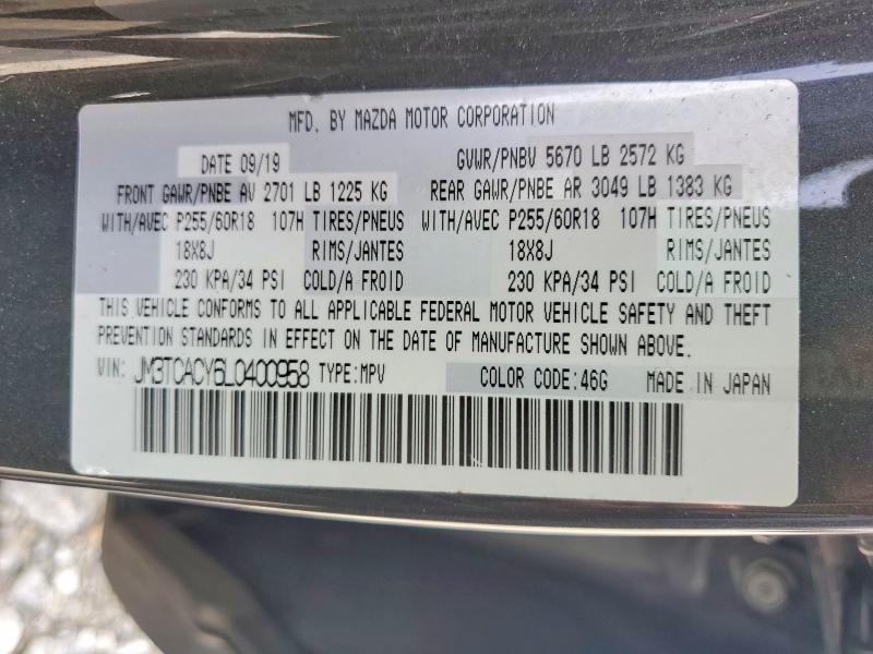 Продаж на аукціоні авто 2020 Mazda Cx-9, vin: JM3TCACY6L0400958, номер лоту: 51841656