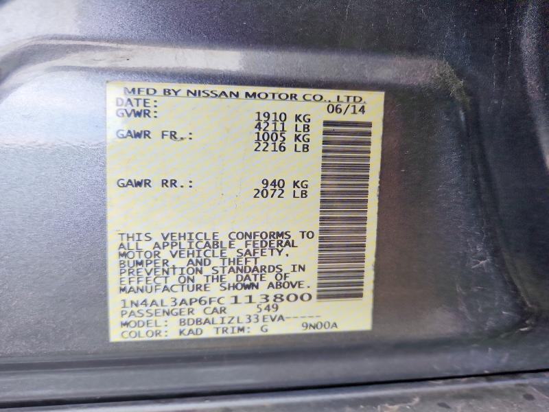 2015 Nissan Altima მანქანა იყიდება აუქციონზე, vin: 1N4AL3AP6FC113800, აუქციონის ნომერი: 51886646