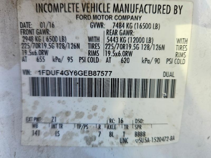 50954576 :رقم المزاد ، 1FDUF4GY6GEB87577 vin ، 2016 Ford F450 مزاد بيع