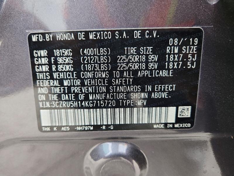 Aukcja sprzedaży 2019 Honda Hr-v, vin: 3CZRU5H14KG715720, numer aukcji: 48472736