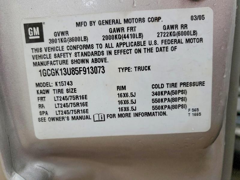 49984296 :رقم المزاد ، 1GCGK13U85F913073 vin ، 2005 Chevrolet Silverado مزاد بيع