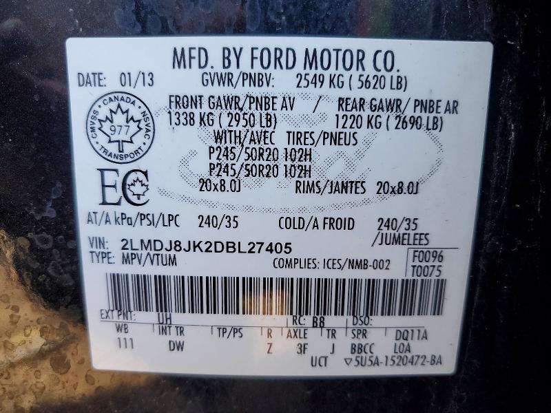 Aukcja sprzedaży 2013 Lincoln Mkx, vin: 2LMDJ8JK2DBL27405, numer aukcji: 50903726
