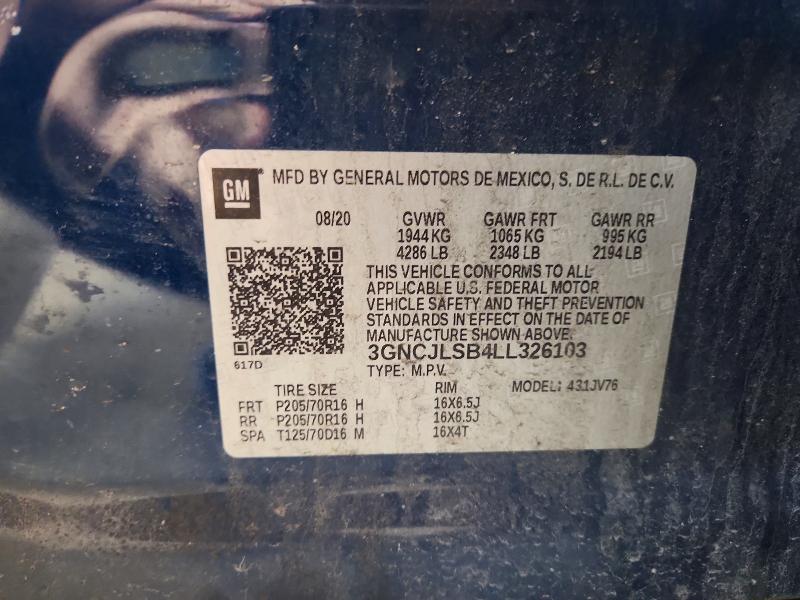 50938946 :رقم المزاد ، 3GNCJLSB4LL326103 vin ، 2020 Chevrolet Trax مزاد بيع