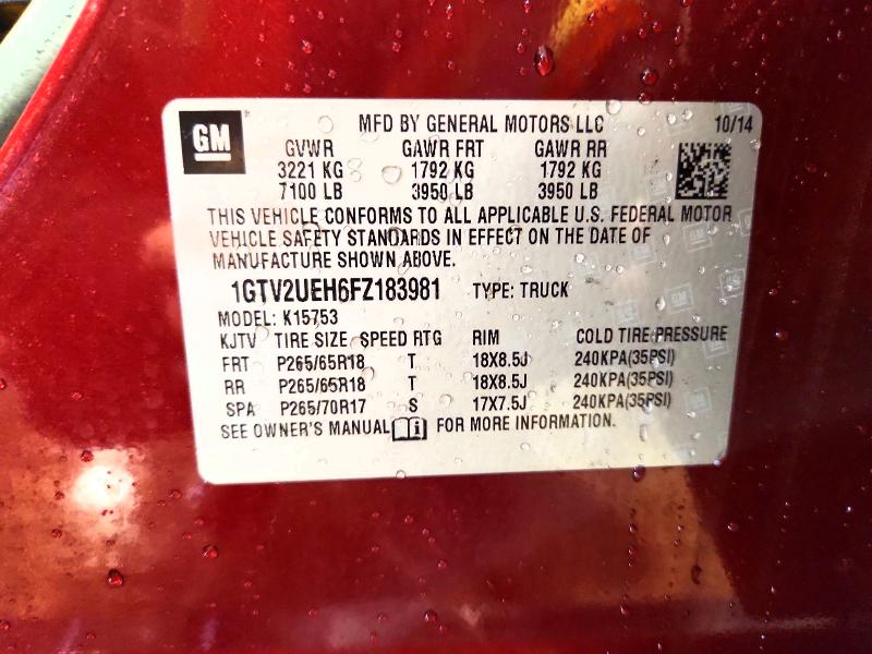 50929546 :رقم المزاد ، 1GTV2UEH6FZ183981 vin ، 2015 Gmc Sierra مزاد بيع