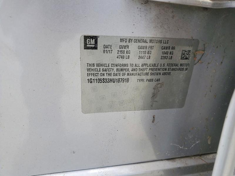 45479066 :رقم المزاد ، 1G1105S33HU187918 vin ، 2017 Chevrolet Impala مزاد بيع