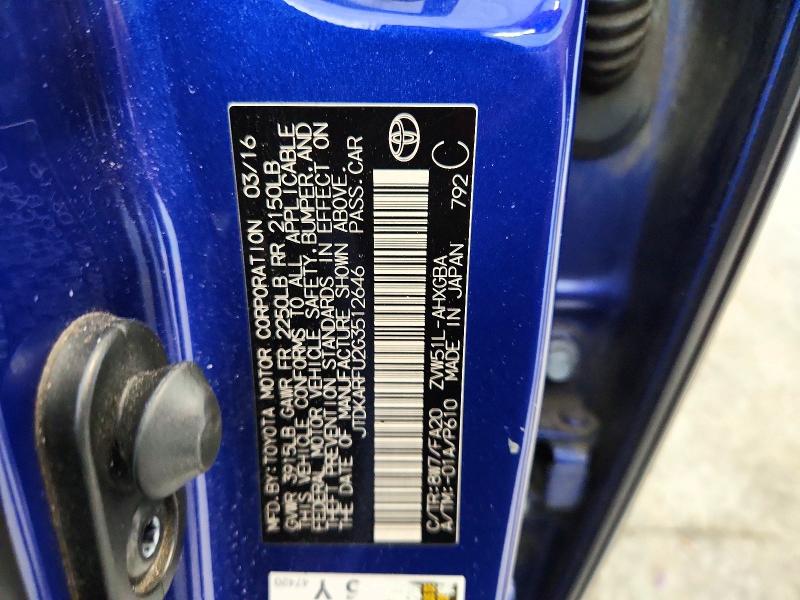 Aukcja sprzedaży 2016 Toyota Prius, vin: JTDKARFU2G3512646, numer aukcji: 51865946