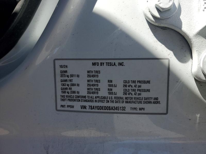 2025 Tesla Model Y მანქანა იყიდება აუქციონზე, vin: 7SAYGDED0SA345132, აუქციონის ნომერი: 51259266