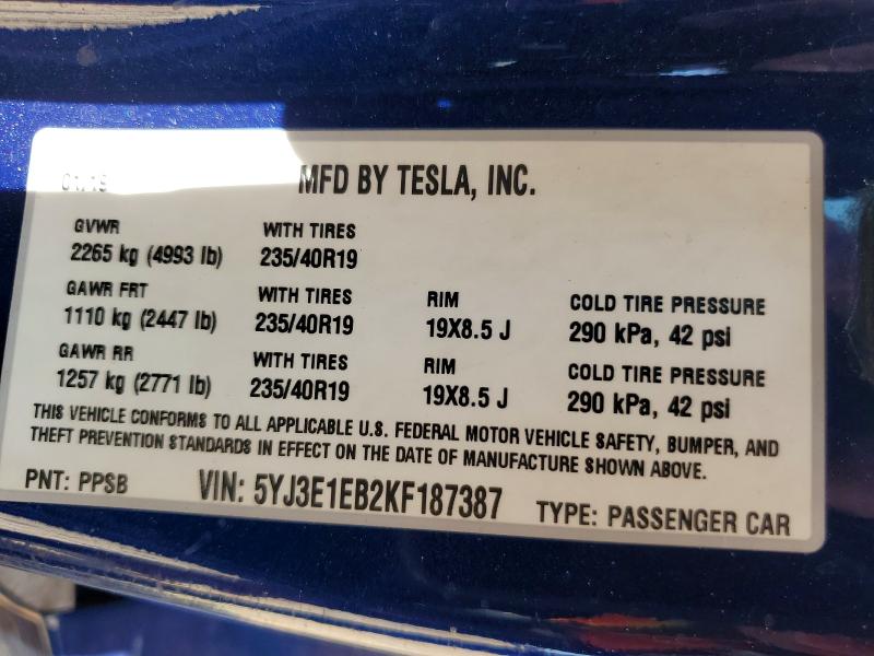 Aukcja sprzedaży 2019 Tesla Model 3, vin: 5YJ3E1EB2KF187387, numer aukcji: 50576636