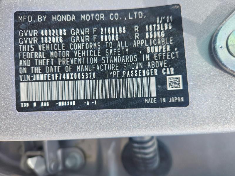 48516576 :رقم المزاد ، JHMFE1F74NX005320 vin ، 2022 Honda Civic مزاد بيع