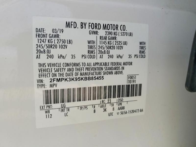 Продажа на аукционе авто 2019 Ford Edge, vin: 2FMPK3K95KBB85455, номер лота: 51313986