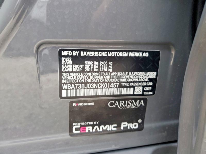 Продажа на аукционе авто 2022 Bmw 540, vin: WBA73BJ03NCK01457, номер лота: 46490586