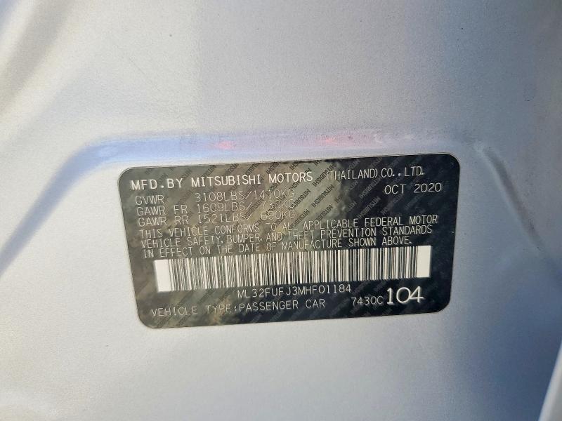 Auction sale of the 2021 Mitsubishi Mirage, vin: ML32FUFJ3MHF01184, lot number: 50851076