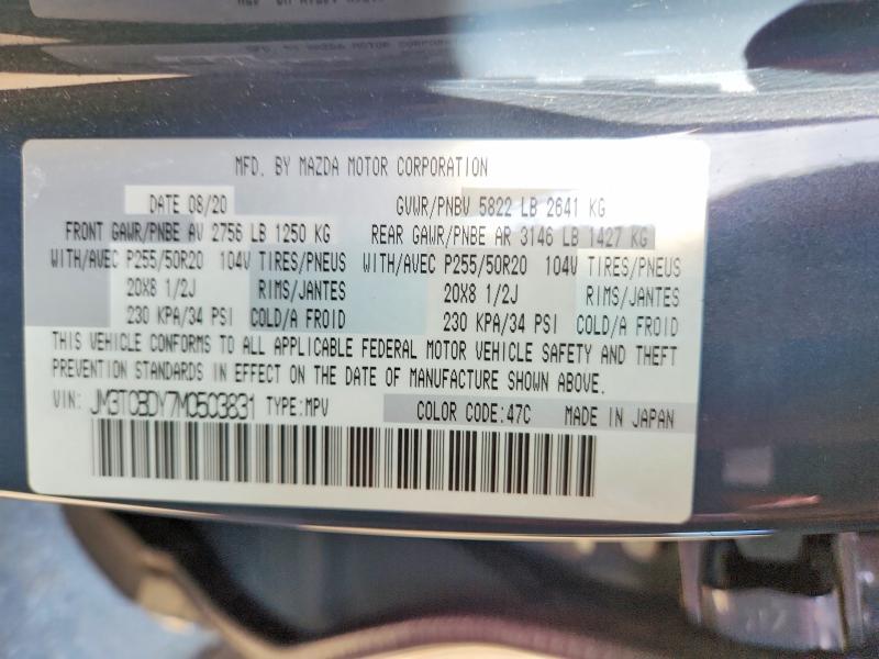 Aukcja sprzedaży 2021 Mazda Cx-9, vin: JM3TCBDY7M0503831, numer aukcji: 49657066
