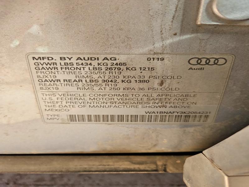 48656746 :رقم المزاد ، WA1BNAFY3K2054231 vin ، 2019 Audi Q5 مزاد بيع