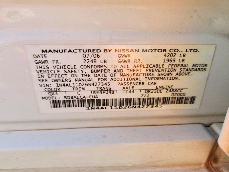Aukcja sprzedaży 2006 Nissan Altima, vin: 1N4AL11D26N427345, numer aukcji: 51107026