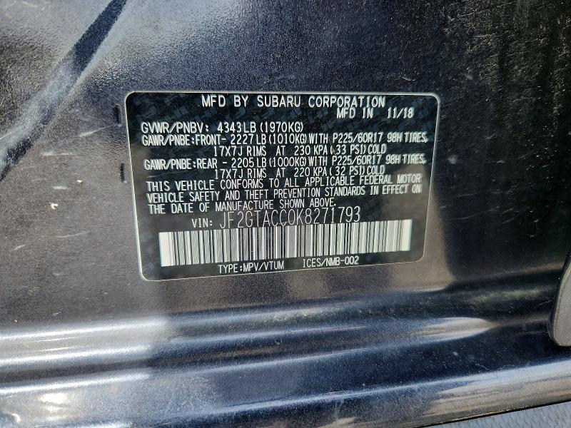 2019 Subaru Crosstrek მანქანა იყიდება აუქციონზე, vin: JF2GTACC0K8271793, აუქციონის ნომერი: 49575856