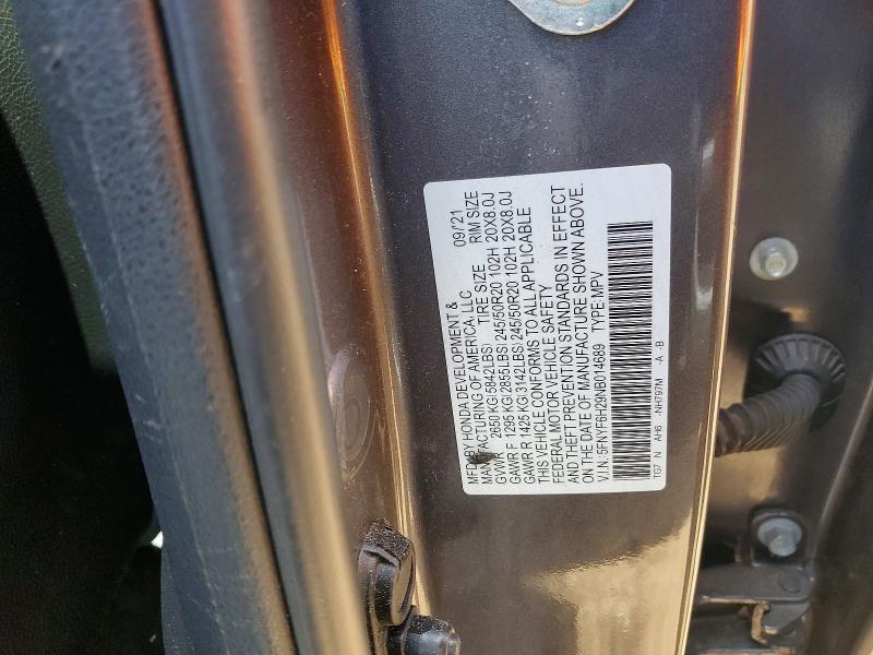 Aukcja sprzedaży 2022 Honda Pilot, vin: 5FNYF6H29NB014689, numer aukcji: 48941896