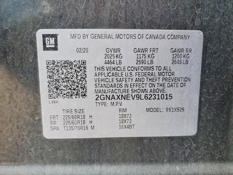 Aukcja sprzedaży 2020 Chevrolet Equinox, vin: 2GNAXNEV9L6231015, numer aukcji: 50592286