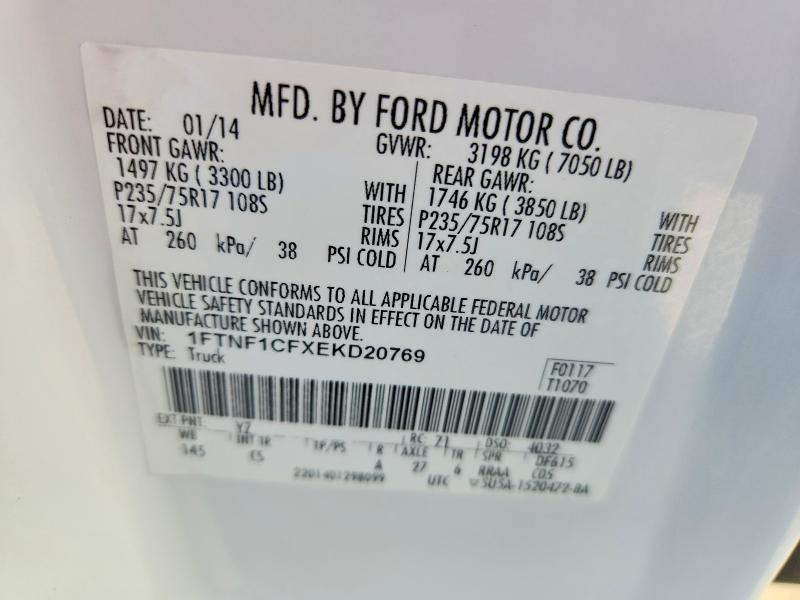 48639076 :رقم المزاد ، 1FTNF1CFXEKD20769 vin ، 2014 Ford F150 مزاد بيع