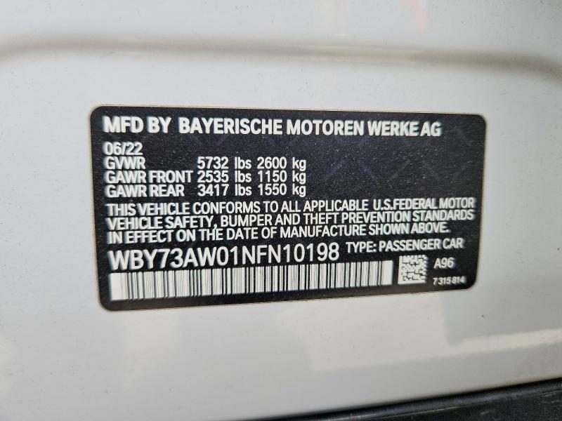 49159576 :رقم المزاد ، WBY73AW01NFN10198 vin ، 2022 Bmw I4 مزاد بيع