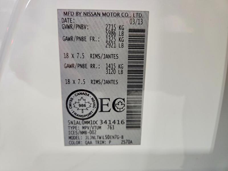 Aukcja sprzedaży 2013 Infiniti Jx35, vin: 5N1AL0MM1DC341416, numer aukcji: 50608436