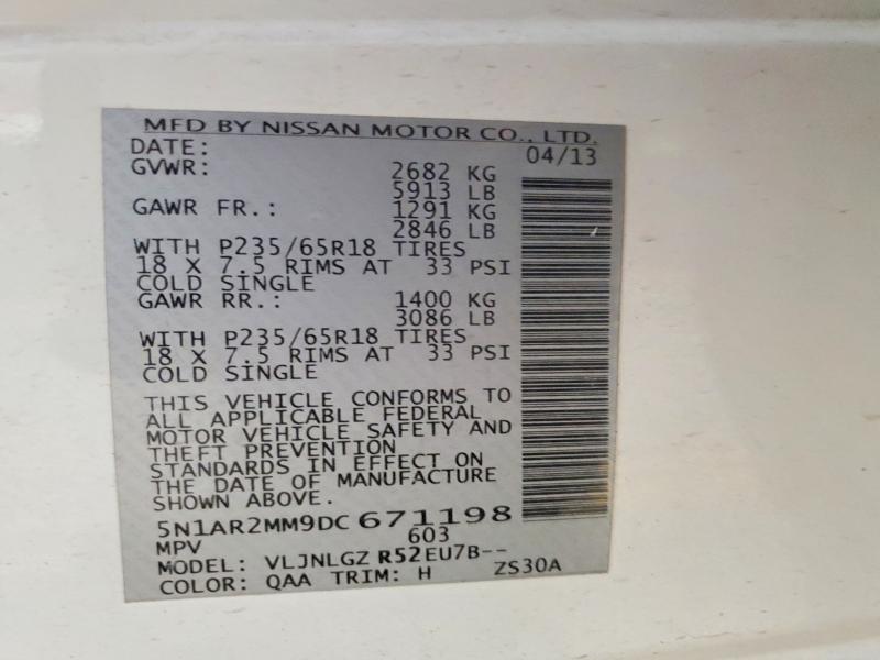 Aukcja sprzedaży 2013 Nissan Pathfinder, vin: 5N1AR2MM9DC671198, numer aukcji: 49995566