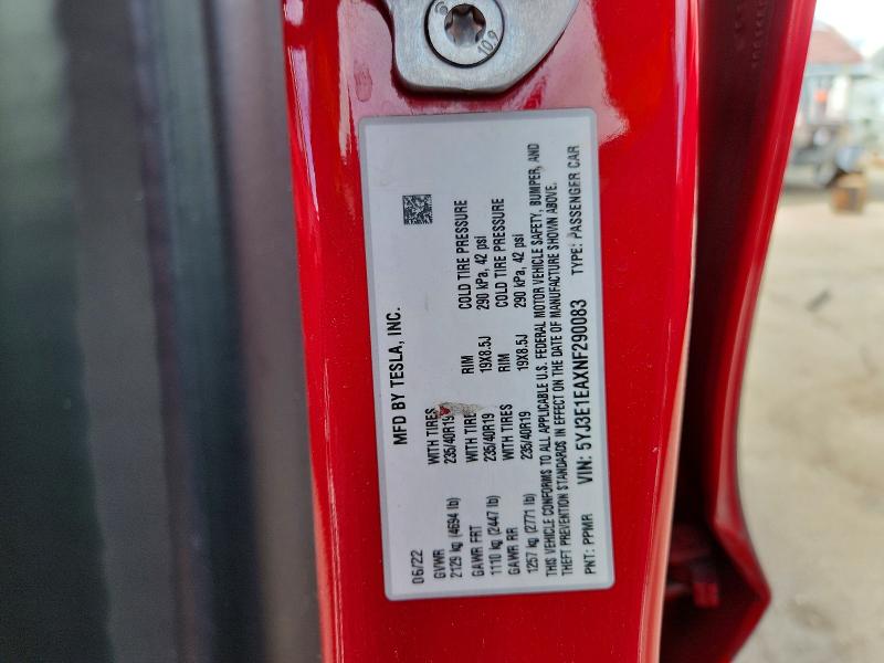 2022 Tesla Model 3 მანქანა იყიდება აუქციონზე, vin: 5YJ3E1EAXNF290083, აუქციონის ნომერი: 48872456